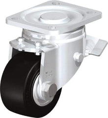 Blickle - 3" Diam x 1-49/64" Wide x 4-23/32" OAH Top Plate Mount Swivel Caster with Brake - Solid Rubber, 440 Lb Capacity, Ball Bearing, 3-15/16 x 3-3/8" Plate - Eagle Tool & Supply
