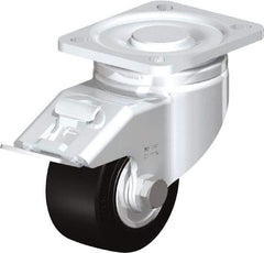 Blickle - 3" Diam x 1-49/64" Wide x 4-23/32" OAH Top Plate Mount Swivel Caster with Brake - Solid Rubber, 440 Lb Capacity, Ball Bearing, 3-15/16 x 3-3/8" Plate - Eagle Tool & Supply