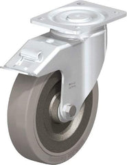 Blickle - 8" Diam x 1-31/32" Wide x 9-41/64" OAH Top Plate Mount Swivel Caster with Brake - Solid Rubber, 1,320 Lb Capacity, Ball Bearing, 5-1/2 x 4-3/8" Plate - Eagle Tool & Supply