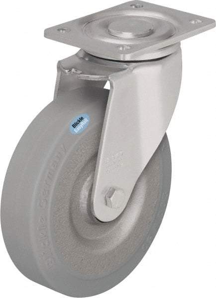Blickle - 8" Diam x 1-31/32" Wide x 9-41/64" OAH Top Plate Mount Swivel Caster - Solid Rubber, 1,320 Lb Capacity, Ball Bearing, 5-1/2 x 4-3/8" Plate - Eagle Tool & Supply