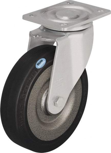 Blickle - 6-1/2" Diam x 1-31/32" Wide x 7-61/64" OAH Top Plate Mount Swivel Caster - Solid Rubber, 990 Lb Capacity, Ball Bearing, 5-1/2 x 4-3/8" Plate - Eagle Tool & Supply