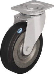 Blickle - 10" Diam x 2-23/64" Wide x 11-39/64" OAH Top Plate Mount Swivel Caster - Solid Rubber, 1,870 Lb Capacity, Ball Bearing, 5-1/2 x 4-3/8" Plate - Eagle Tool & Supply