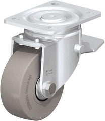 Blickle - 5" Diam x 1-31/32" Wide x 6-11/16" OAH Top Plate Mount Swivel Caster with Brake - Solid Rubber, 704 Lb Capacity, Ball Bearing, 5-1/2 x 4-3/8" Plate - Eagle Tool & Supply