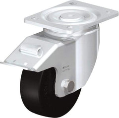 Blickle - 5" Diam x 1-31/32" Wide x 6-11/16" OAH Top Plate Mount Swivel Caster with Brake - Solid Rubber, 704 Lb Capacity, Ball Bearing, 5-1/2 x 4-3/8" Plate - Eagle Tool & Supply