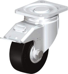 Blickle - 4" Diam x 1-49/64" Wide x 5-33/64" OAH Top Plate Mount Swivel Caster with Brake - Solid Rubber, 594 Lb Capacity, Ball Bearing, 3-15/16 x 3-3/8" Plate - Eagle Tool & Supply