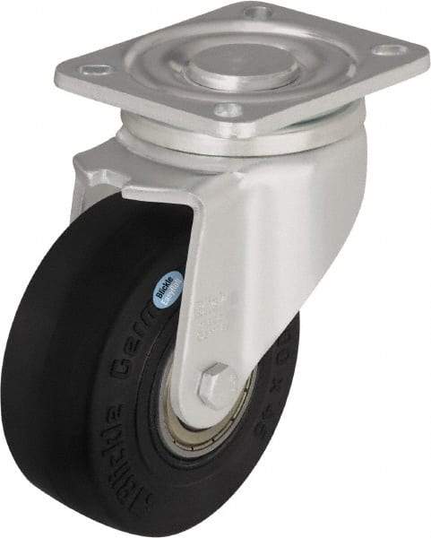 Blickle - 4" Diam x 1-49/64" Wide x 5-33/64" OAH Top Plate Mount Swivel Caster - Solid Rubber, 594 Lb Capacity, Ball Bearing, 3-15/16 x 3-3/8" Plate - Eagle Tool & Supply