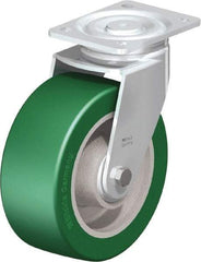 Blickle - 8" Diam x 3-9/64" Wide x 9-41/64" OAH Top Plate Mount Swivel Caster - Polyurethane-Elastomer Blickle Softhane, 1,760 Lb Capacity, Ball Bearing, 5-1/2 x 4-3/8" Plate - Eagle Tool & Supply
