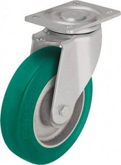 Blickle - 6-1/2" Diam x 1-31/32" Wide x 7-61/64" OAH Top Plate Mount Swivel Caster - Polyurethane-Elastomer Blickle Softhane, 1,320 Lb Capacity, Ball Bearing, 5-1/2 x 4-3/8" Plate - Eagle Tool & Supply