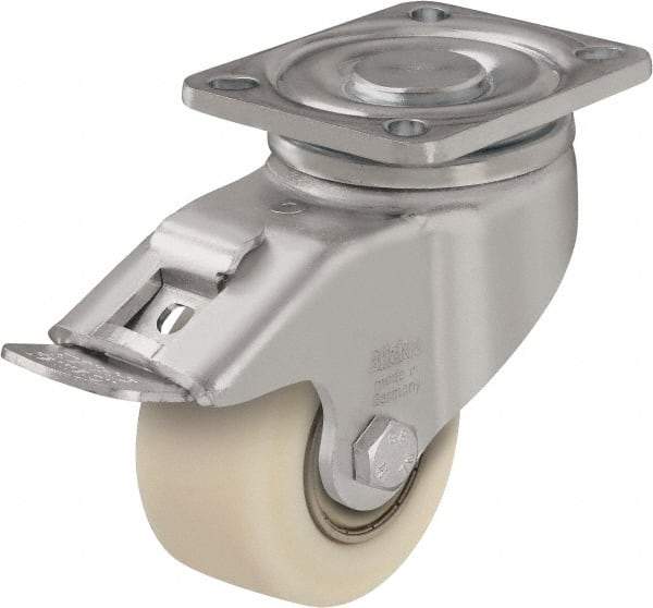 Blickle - 3" Diam x 1-37/64" Wide x 4-23/32" OAH Top Plate Mount Swivel Caster with Brake - Impact-Resistant Cast Nylon, 1,540 Lb Capacity, Ball Bearing, 3-15/16 x 3-3/8" Plate - Eagle Tool & Supply
