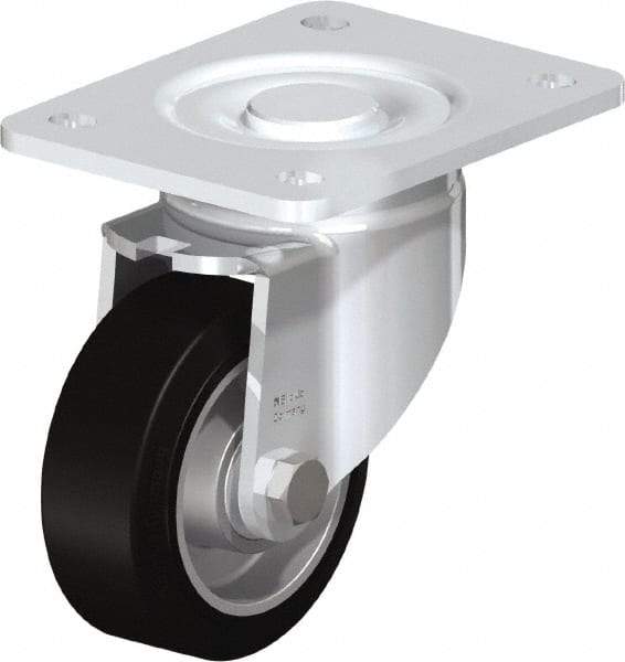 Blickle - 4" Diam x 1-9/16" Wide x 5-33/64" OAH Top Plate Mount Swivel Caster - Solid Rubber, 440 Lb Capacity, Ball Bearing, 5-1/2 x 4-3/8" Plate - Eagle Tool & Supply