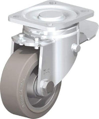 Blickle - 4" Diam x 1-9/16" Wide x 5-33/64" OAH Top Plate Mount Swivel Caster with Brake - Solid Rubber, 440 Lb Capacity, Ball Bearing, 3-15/16 x 3-3/8" Plate - Eagle Tool & Supply