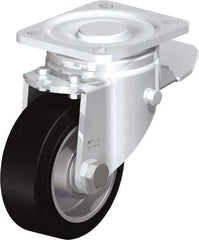 Blickle - 4" Diam x 1-9/16" Wide x 5-33/64" OAH Top Plate Mount Swivel Caster with Brake - Solid Rubber, 440 Lb Capacity, Ball Bearing, 3-15/16 x 3-3/8" Plate - Eagle Tool & Supply