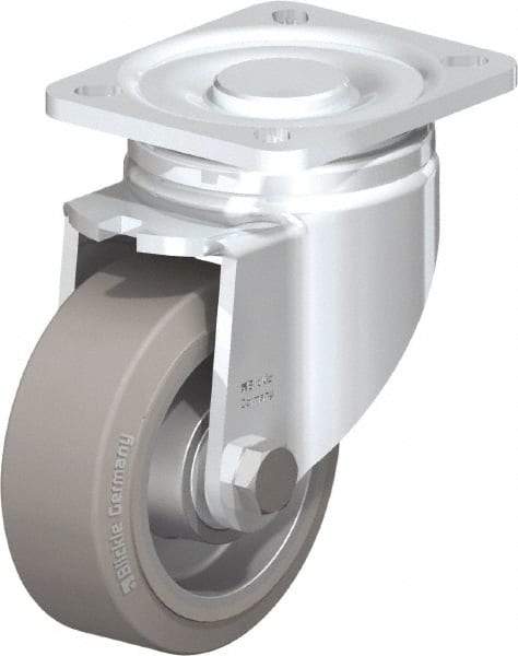 Blickle - 4" Diam x 1-9/16" Wide x 5-33/64" OAH Top Plate Mount Swivel Caster - Solid Rubber, 440 Lb Capacity, Ball Bearing, 3-15/16 x 3-3/8" Plate - Eagle Tool & Supply