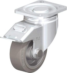 Blickle - 4" Diam x 1-9/16" Wide x 5-33/64" OAH Top Plate Mount Swivel Caster with Brake - Solid Rubber, 440 Lb Capacity, Ball Bearing, 3-15/16 x 3-3/8" Plate - Eagle Tool & Supply