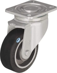Blickle - 4" Diam x 1-9/16" Wide x 5-33/64" OAH Top Plate Mount Swivel Caster - Solid Rubber, 440 Lb Capacity, Ball Bearing, 3-15/16 x 3-3/8" Plate - Eagle Tool & Supply