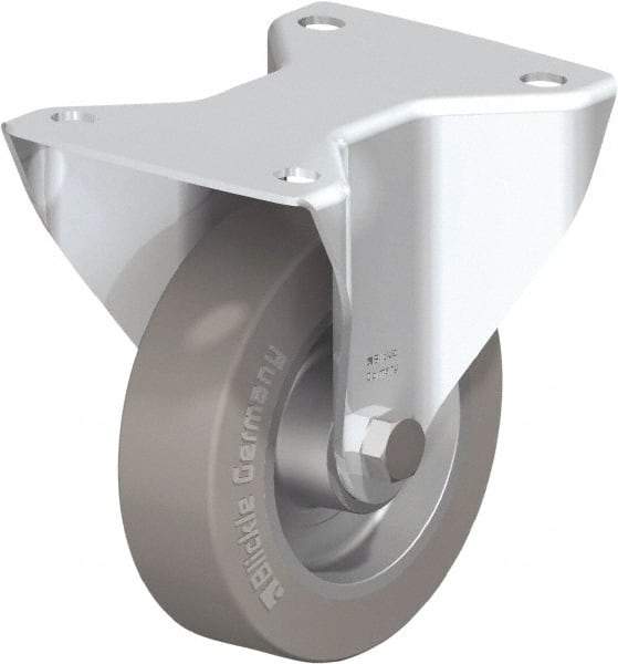 Blickle - 5" Diam x 1-9/16" Wide x 6-3/32" OAH Top Plate Mount Rigid Caster - Solid Rubber, 550 Lb Capacity, Ball Bearing, 5-1/2 x 4-3/8" Plate - Eagle Tool & Supply