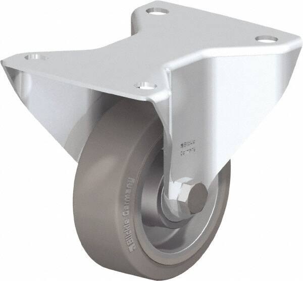 Blickle - 4" Diam x 1-9/16" Wide x 5-7/64" OAH Top Plate Mount Rigid Caster - Solid Rubber, 440 Lb Capacity, Ball Bearing, 5-1/2 x 4-3/8" Plate - Eagle Tool & Supply