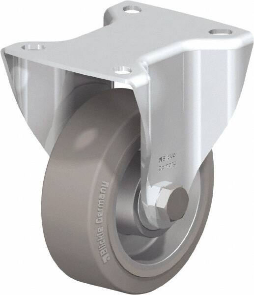 Blickle - 4" Diam x 1-9/16" Wide x 5-7/64" OAH Top Plate Mount Rigid Caster - Solid Rubber, 440 Lb Capacity, Ball Bearing, 3-15/16 x 3-3/8" Plate - Eagle Tool & Supply