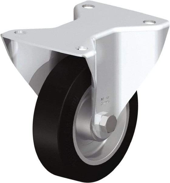 Blickle - 5" Diam x 1-9/16" Wide x 6-3/32" OAH Top Plate Mount Rigid Caster - Solid Rubber, 550 Lb Capacity, Ball Bearing, 5-1/2 x 4-3/8" Plate - Eagle Tool & Supply