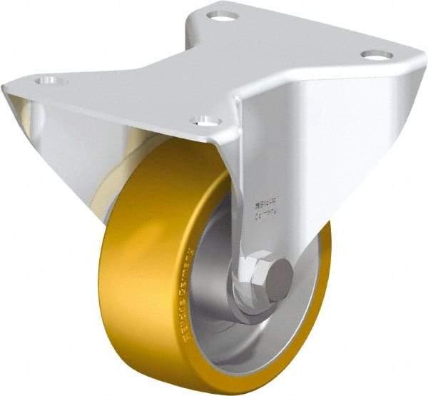 Blickle - 4" Diam x 1-9/16" Wide x 5-7/64" OAH Top Plate Mount Rigid Caster - Polyurethane-Elastomer Blickle Softhane, 550 Lb Capacity, Ball Bearing, 5-1/2 x 4-3/8" Plate - Eagle Tool & Supply
