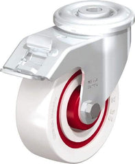 Blickle - 4" Diam x 1-3/8" Wide x 4-59/64" OAH Hollow Kingpin Mount Swivel Caster with Brake - Impact-Resistant Nylon, 330 Lb Capacity, Roller Bearing, Hollow Kingpin Stem - Eagle Tool & Supply