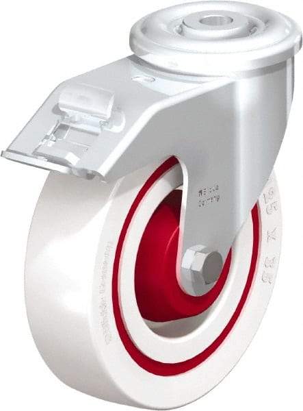 Blickle - 5" Diam x 1-3/8" Wide x 5-29/32" OAH Hollow Kingpin Mount Swivel Caster with Brake - Impact-Resistant Nylon, 330 Lb Capacity, Roller Bearing, Hollow Kingpin Stem - Eagle Tool & Supply