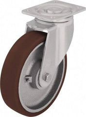 Blickle - 5" Diam x 1-31/32" Wide x 6-1/2" OAH Top Plate Mount Swivel Caster - Polyurethane-Elastomer Blickle Softhane, 1,100 Lb Capacity, Ball Bearing, 3-15/16 x 3-3/8" Plate - Eagle Tool & Supply