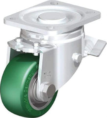 Blickle - 3" Diam x 1-9/16" Wide x 4-23/32" OAH Top Plate Mount Swivel Caster with Brake - Polyurethane-Elastomer Blickle Softhane, 506 Lb Capacity, Ball Bearing, 3-15/16 x 3-3/8" Plate - Eagle Tool & Supply