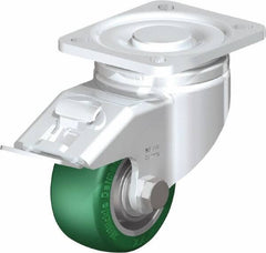 Blickle - 3" Diam x 1-9/16" Wide x 4-23/32" OAH Top Plate Mount Swivel Caster with Brake - Polyurethane-Elastomer Blickle Softhane, 506 Lb Capacity, Ball Bearing, 3-15/16 x 3-3/8" Plate - Eagle Tool & Supply