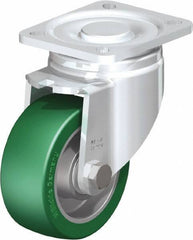 Blickle - 4" Diam x 1-9/16" Wide x 5-33/64" OAH Top Plate Mount Swivel Caster - Polyurethane-Elastomer Blickle Softhane, 660 Lb Capacity, Ball Bearing, 3-15/16 x 3-3/8" Plate - Eagle Tool & Supply