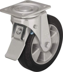 Blickle - 8" Diam x 2" Wide x 9-41/64" OAH Top Plate Mount Swivel Caster with Brake - Solid Rubber, 1,210 Lb Capacity, Ball Bearing, 5-1/2 x 4-3/8" Plate - Eagle Tool & Supply