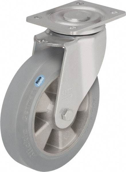 Blickle - 5" Diam x 2" Wide x 6-11/16" OAH Top Plate Mount Swivel Caster - Solid Rubber, 594 Lb Capacity, Ball Bearing, 5-1/2 x 4-3/8" Plate - Eagle Tool & Supply