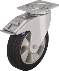 Blickle - 5" Diam x 2" Wide x 6-11/16" OAH Top Plate Mount Swivel Caster with Brake - Solid Rubber, 594 Lb Capacity, Ball Bearing, 5-1/2 x 4-3/8" Plate - Eagle Tool & Supply