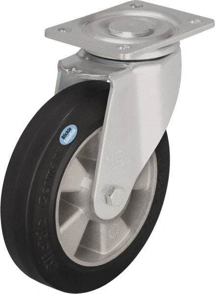 Blickle - 5" Diam x 2" Wide x 6-11/16" OAH Top Plate Mount Swivel Caster - Solid Rubber, 594 Lb Capacity, Ball Bearing, 5-1/2 x 4-3/8" Plate - Eagle Tool & Supply