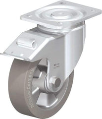 Blickle - 6-1/2" Diam x 2" Wide x 7-61/64" OAH Top Plate Mount Swivel Caster with Brake - Solid Rubber, 880 Lb Capacity, Ball Bearing, 5-1/2 x 4-3/8" Plate - Eagle Tool & Supply