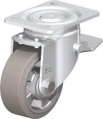 Blickle - 5" Diam x 2" Wide x 6-11/16" OAH Top Plate Mount Swivel Caster with Brake - Solid Rubber, 594 Lb Capacity, Ball Bearing, 5-1/2 x 4-3/8" Plate - Eagle Tool & Supply