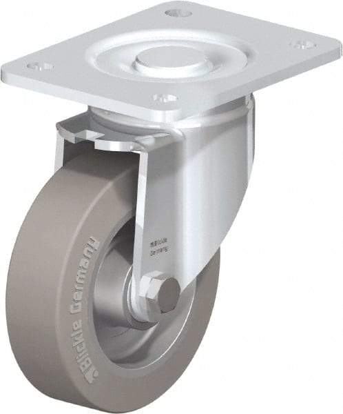 Blickle - 5" Diam x 1-9/16" Wide x 6-1/2" OAH Top Plate Mount Swivel Caster - Solid Rubber, 550 Lb Capacity, Ball Bearing, 5-1/2 x 4-3/8" Plate - Eagle Tool & Supply