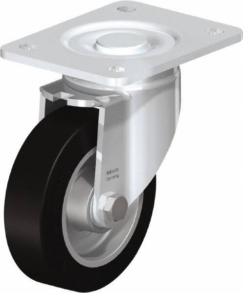 Blickle - 5" Diam x 1-9/16" Wide x 6-1/2" OAH Top Plate Mount Swivel Caster - Solid Rubber, 550 Lb Capacity, Ball Bearing, 5-1/2 x 4-3/8" Plate - Eagle Tool & Supply