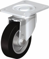 Blickle - 5" Diam x 1-9/16" Wide x 6-1/2" OAH Top Plate Mount Swivel Caster - Solid Rubber, 550 Lb Capacity, Ball Bearing, 5-1/2 x 4-3/8" Plate - Eagle Tool & Supply