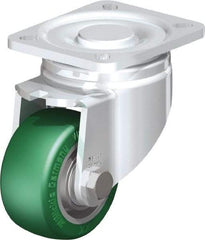 Blickle - 3" Diam x 1-9/16" Wide x 4-23/32" OAH Top Plate Mount Swivel Caster - Polyurethane-Elastomer Blickle Softhane, 506 Lb Capacity, Ball Bearing, 3-15/16 x 3-3/8" Plate - Eagle Tool & Supply