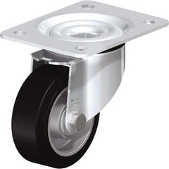 Blickle - 4" Diam x 1-37/64" Wide x 5-7/64" OAH Top Plate Mount Swivel Caster - Solid Rubber, 440 Lb Capacity, Ball Bearing, 5-1/2 x 4-3/8" Plate - Eagle Tool & Supply