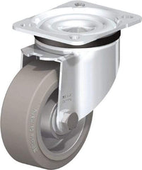 Blickle - 4" Diam x 1-37/64" Wide x 5-7/64" OAH Top Plate Mount Swivel Caster - Solid Rubber, 440 Lb Capacity, Ball Bearing, 3-15/16 x 3-3/8" Plate - Eagle Tool & Supply
