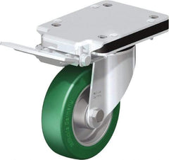 Blickle - 5" Diam x 1-37/64" Wide x 10-5/16" OAH Top Plate Mount Swivel Caster with Brake - Polyurethane-Elastomer Blickle Softhane, 770 Lb Capacity, Ball Bearing, 5-1/2 x 4-3/8" Plate - Eagle Tool & Supply