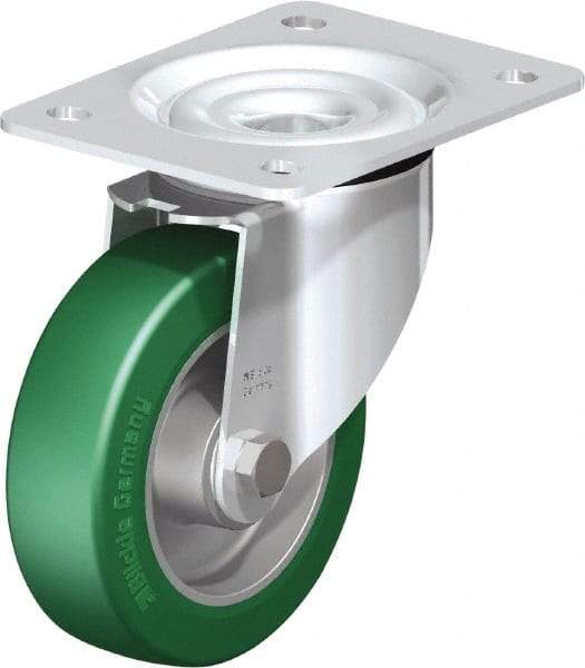 Blickle - 5" Diam x 1-37/64" Wide x 6-7/64" OAH Top Plate Mount Swivel Caster - Polyurethane-Elastomer Blickle Softhane, 770 Lb Capacity, Ball Bearing, 5-1/2 x 4-3/8" Plate - Eagle Tool & Supply