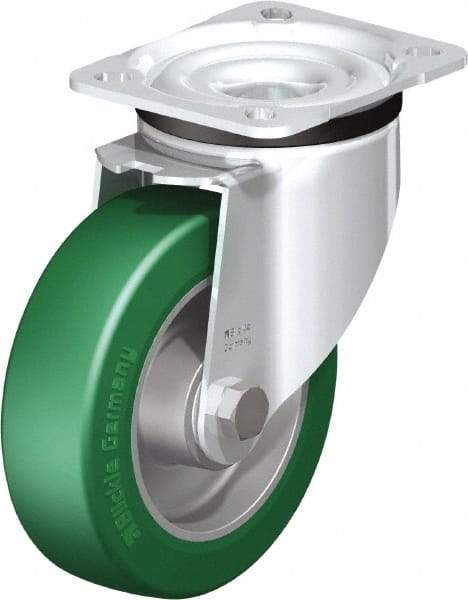Blickle - 5" Diam x 1-37/64" Wide x 6-7/64" OAH Top Plate Mount Swivel Caster - Polyurethane-Elastomer Blickle Softhane, 770 Lb Capacity, Ball Bearing, 3-15/16 x 3-3/8" Plate - Eagle Tool & Supply