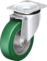 Blickle - 5" Diam x 1-37/64" Wide x 6-7/64" OAH Top Plate Mount Swivel Caster - Polyurethane-Elastomer Blickle Softhane, 770 Lb Capacity, Ball Bearing, 3-15/16 x 3-3/8" Plate - Eagle Tool & Supply