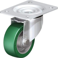 Blickle - 4" Diam x 1-37/64" Wide x 5-7/64" OAH Top Plate Mount Swivel Caster - Polyurethane-Elastomer Blickle Softhane, 660 Lb Capacity, Ball Bearing, 5-1/2 x 4-3/8" Plate - Eagle Tool & Supply