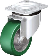 Blickle - 4" Diam x 1-37/64" Wide x 5-7/64" OAH Top Plate Mount Swivel Caster - Polyurethane-Elastomer Blickle Softhane, 660 Lb Capacity, Ball Bearing, 3-15/16 x 3-3/8" Plate - Eagle Tool & Supply