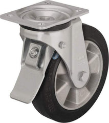 Blickle - 8" Diam x 1-31/32" Wide x 9-41/64" OAH Top Plate Mount Swivel Caster with Brake - Solid Rubber, 1,100 Lb Capacity, Ball Bearing, 5-1/2 x 4-3/8" Plate - Eagle Tool & Supply