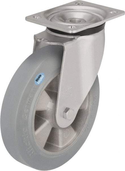 Blickle - 5" Diam x 1-31/32" Wide x 6-11/16" OAH Top Plate Mount Swivel Caster - Solid Rubber, 594 Lb Capacity, Ball Bearing, 5-1/2 x 4-3/8" Plate - Eagle Tool & Supply